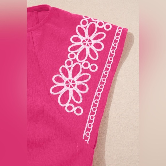 Pink Embroidered Flutter Sleeve Top - Picture 4 of 6